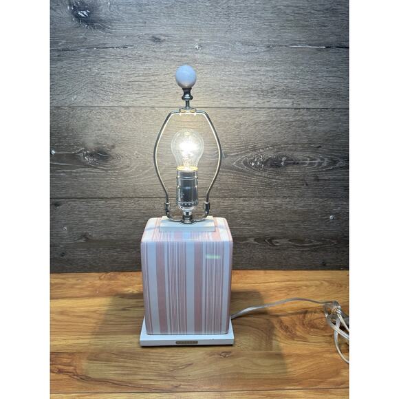 Ralph Lauren Home Porcelain Table Lamp White & Pink Stripe 17” Designer Decor - Picture 1 of 9
